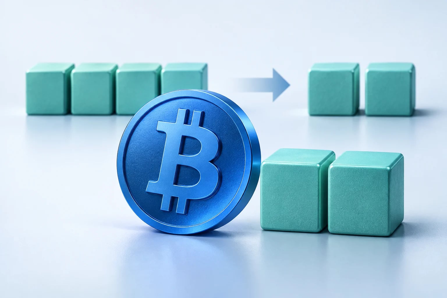 Conceptual Bitcoin symbol and blocks illustrating a reduction in block rewards