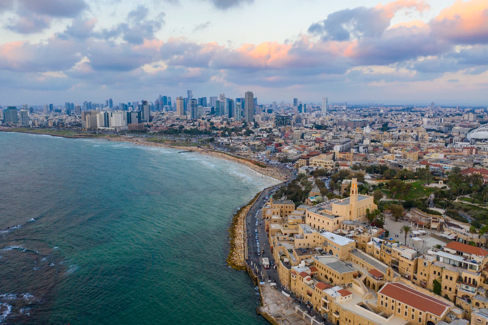 Tel Aviv skyline and coastline from above