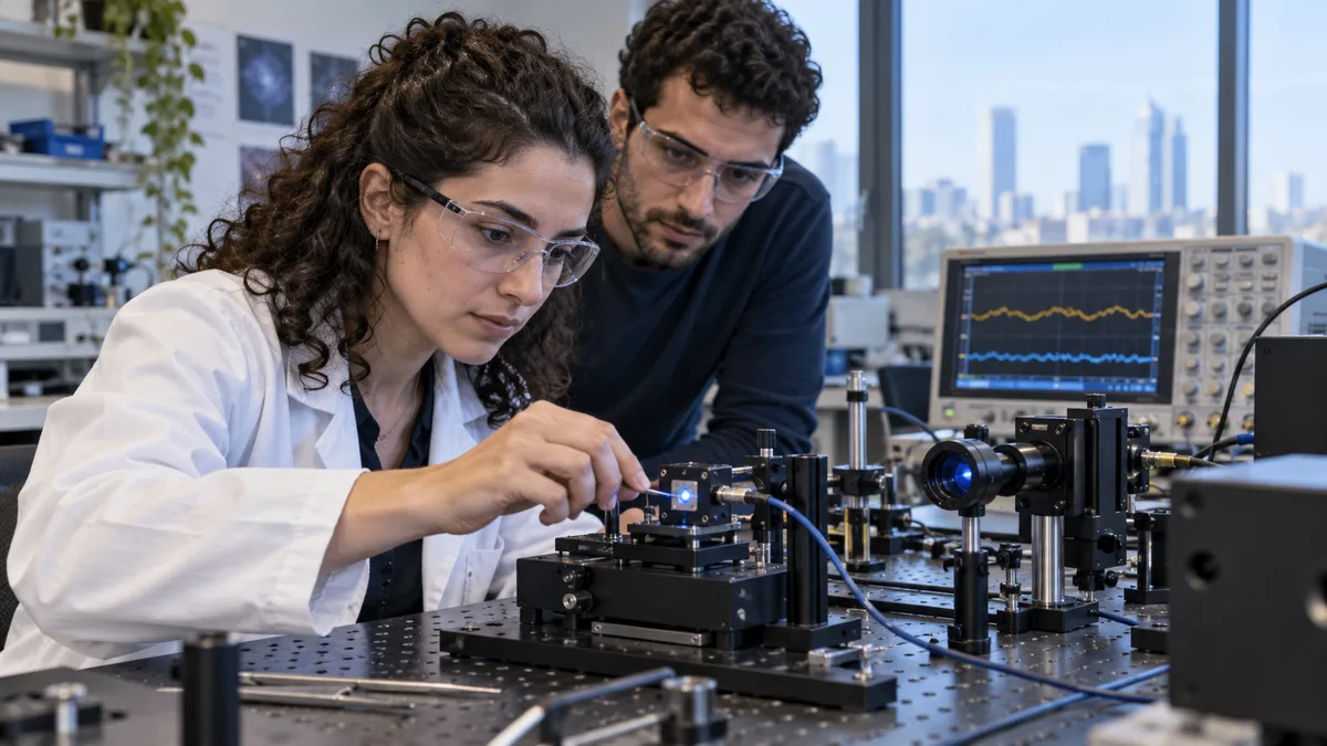 Fictional Israeli researchers testing an optical-sensor module