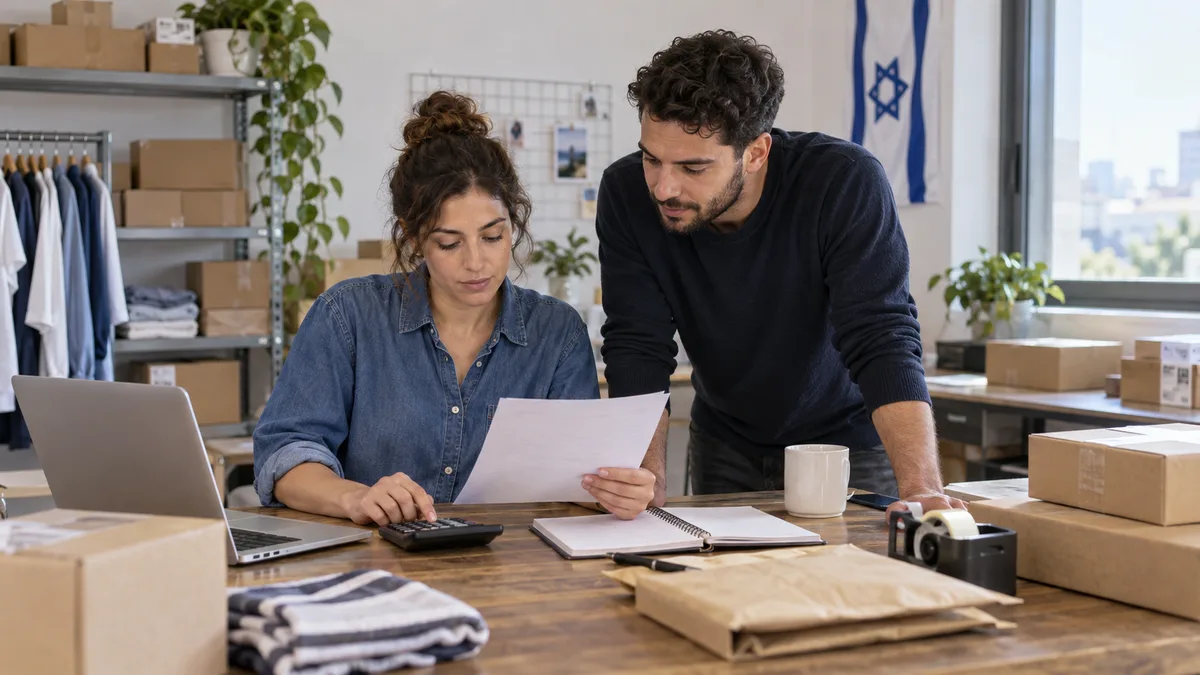 Fictional online-shop operators checking orders and parcel inventory